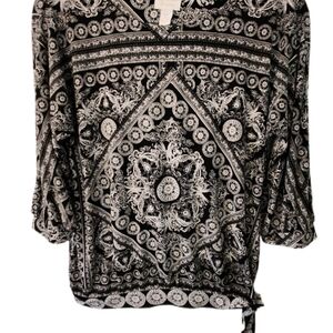 Chico's Black and White Ornate Blouse